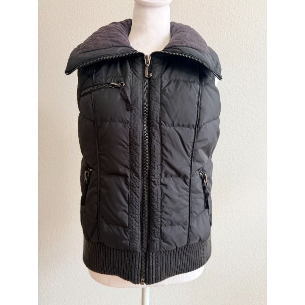 Juicy Couture Black Down Filled Puffer Vest Quilted Ribbed Knit Trim M